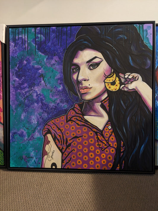 Amy Winehouse – A soulful tribute capturing the raw emotion, talent, and iconic presence of the legendary singer. Original art by Kelly Batsiokis.