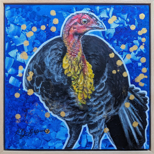 Bruce the Bush Turkey – A bold and charismatic artwork celebrating the charm of this iconic Australian bird. Expressive and textured. Art by Kelly Batsiokis.