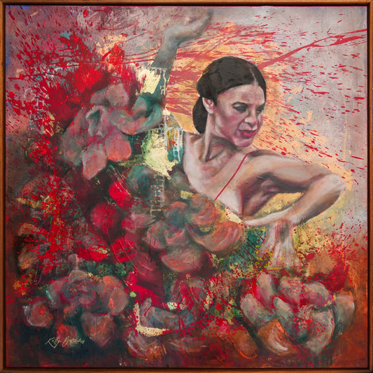 Abstract painting of a dancer with floral elements