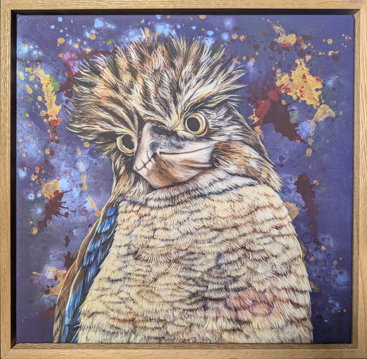 Framed fine art reproduction print of Bazza the Kookaburra by Kelly Batsiokis.