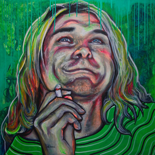 Kurt Cobain – A raw and expressive tribute capturing the intensity and depth of the iconic musician. Emotive and thought-provoking. Art by Kelly Batsiokis.