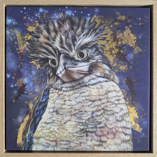 Framed fine art reproduction print of Bazza the Kookaburra by Kelly Batsiokis