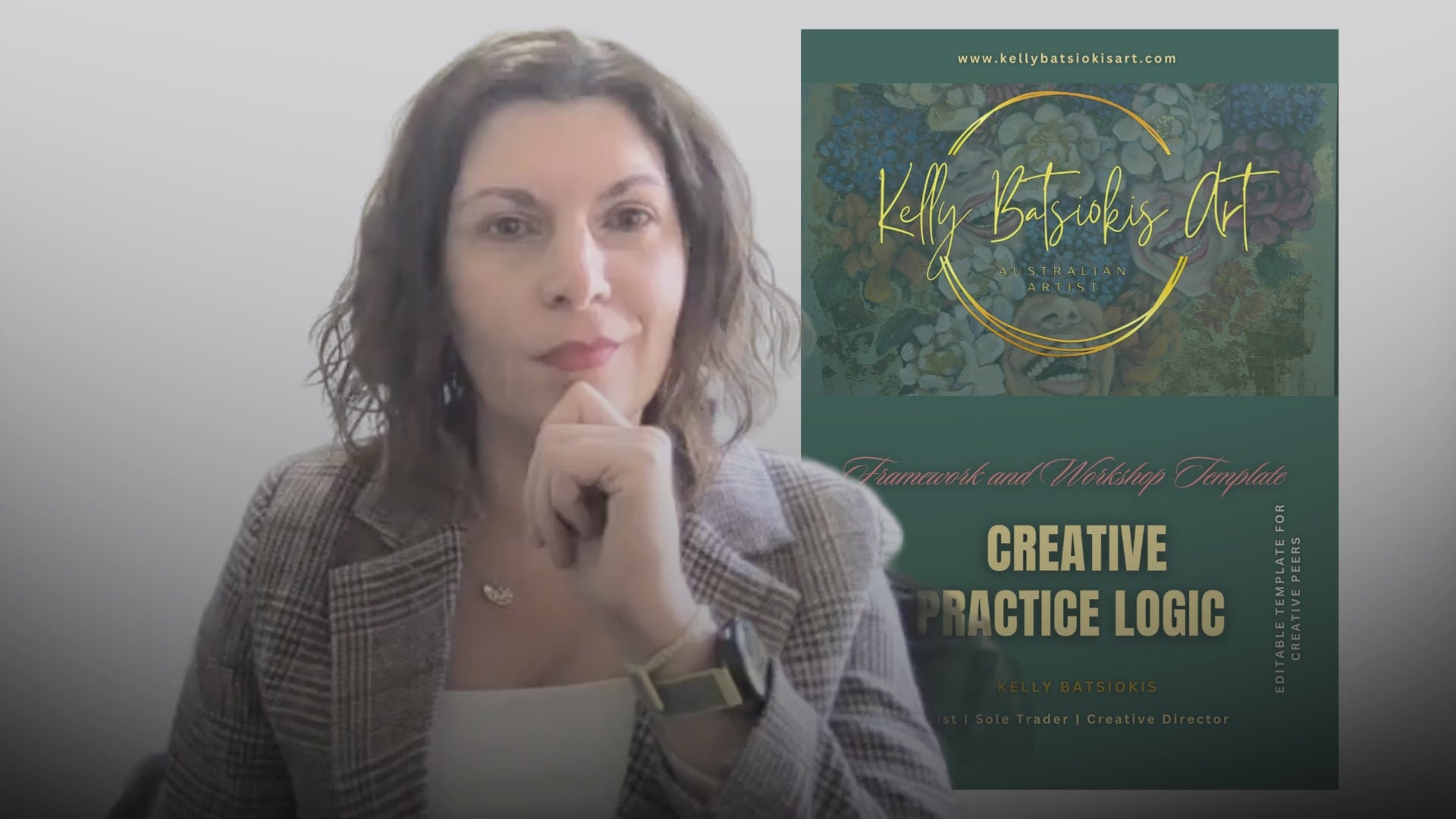Load video: Kelly Batsiokis explaining the benefit of the Creative Practice Logic workshop for artists who aren&#39;t sure about running their art practice as a business.